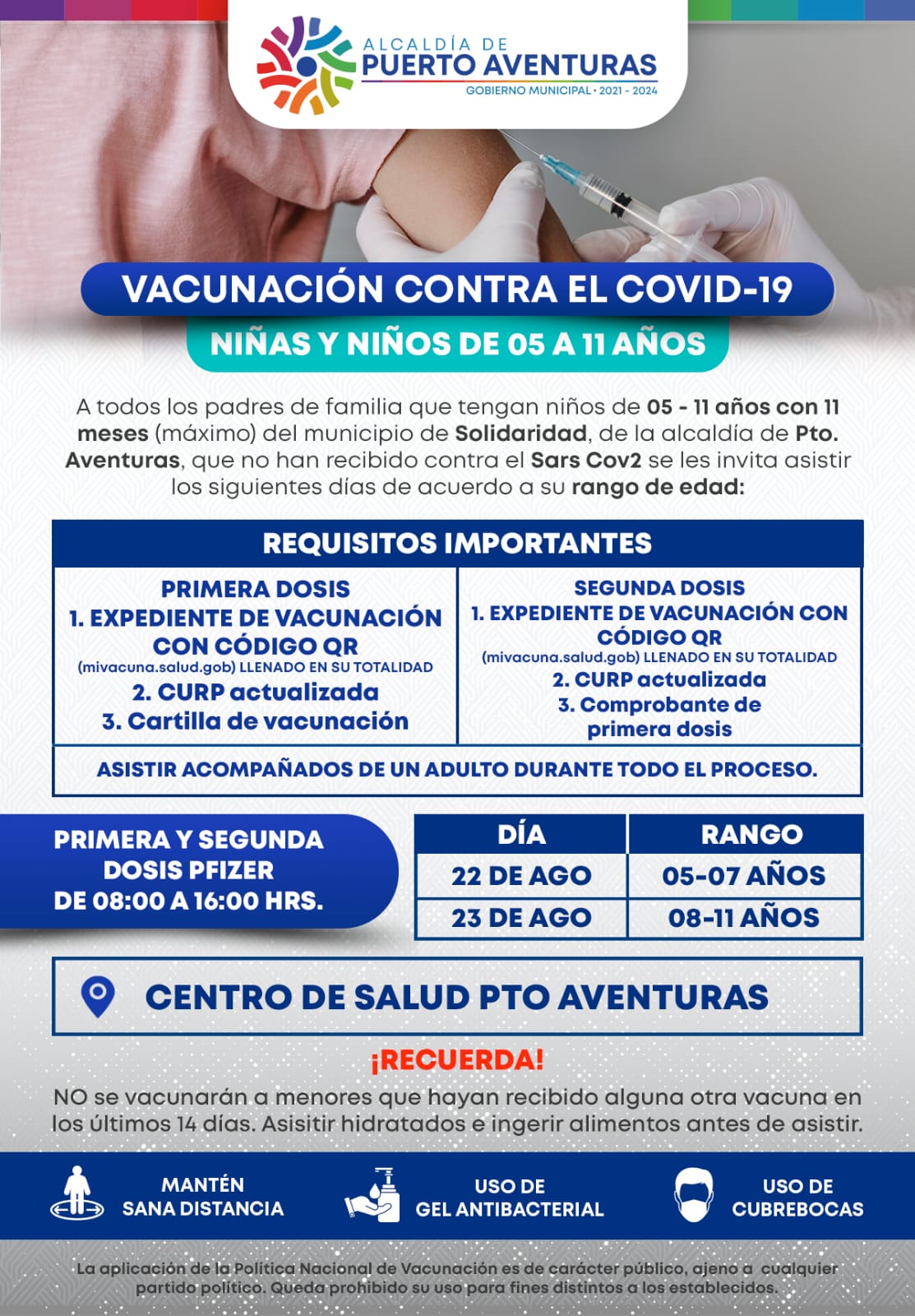 Se realizará jornada de vacunación en Puerto Aventuras