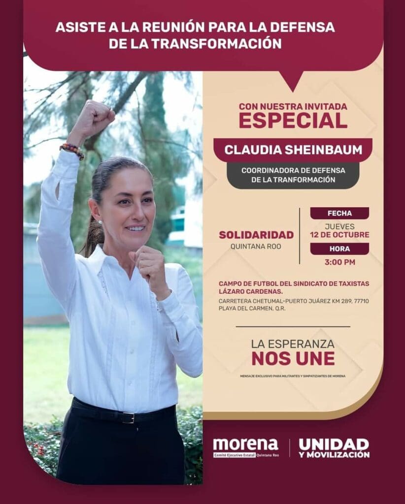 Confirman visita de Claudia Sheinbaum a Q. Roo; estará el 12 de octubre en Playa del Carmen